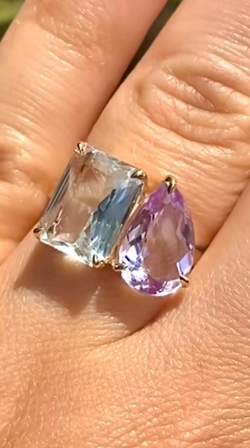 Blue and purple toi et moi gemstone ring - custom two-stone design
