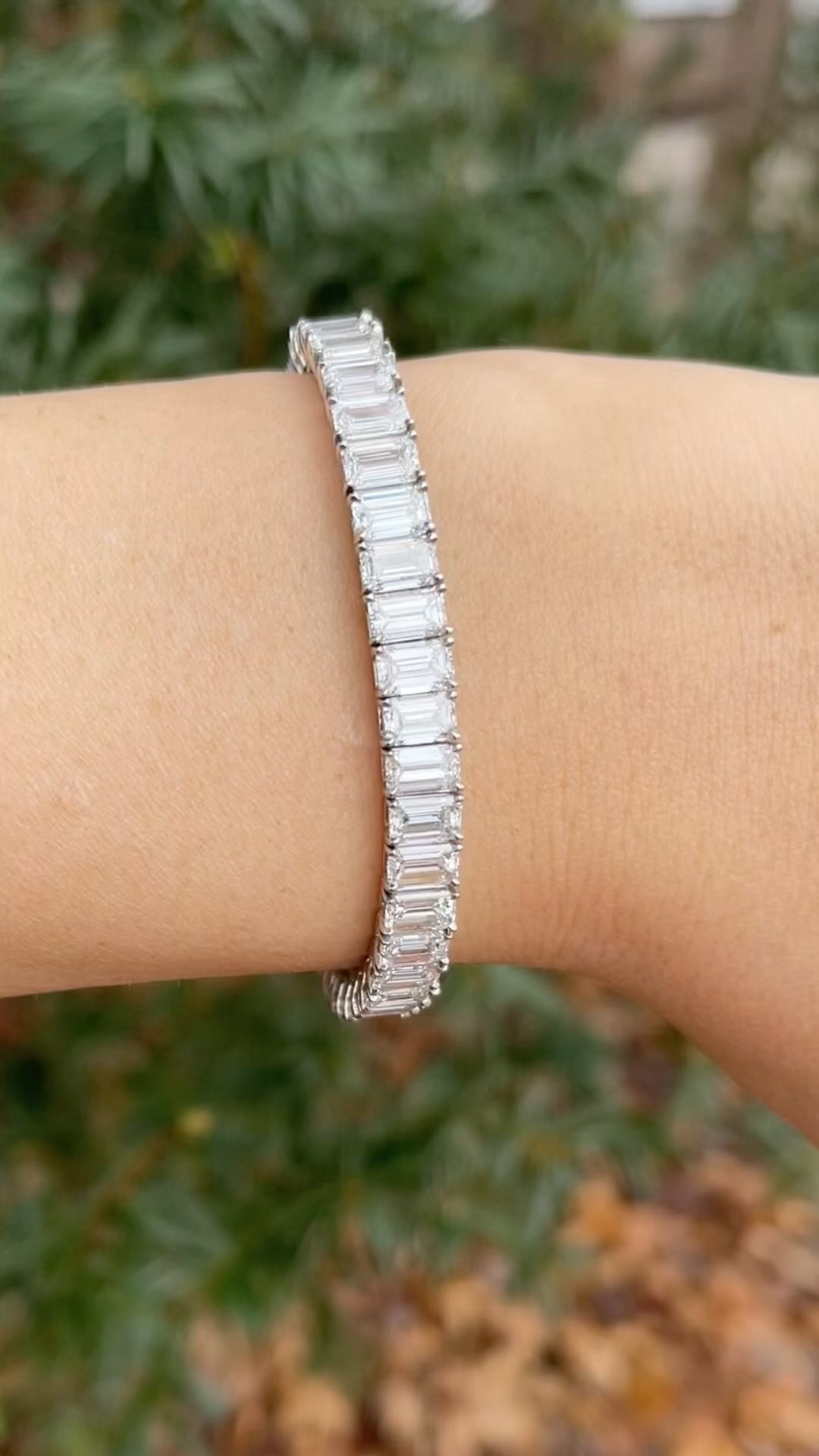 Diamond tennis bracelet on wrist - classic lab-grown or natural