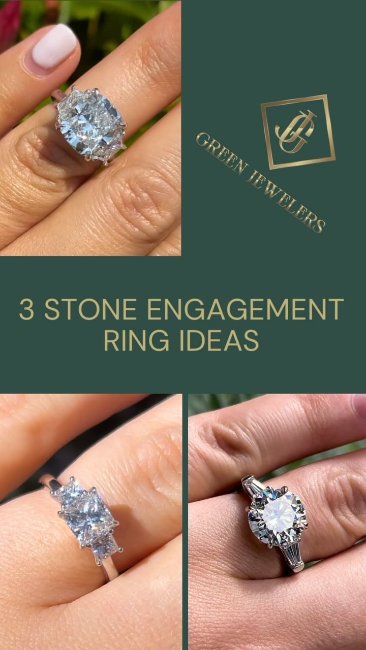 Three stone engagement ring design ideas with diamond accents